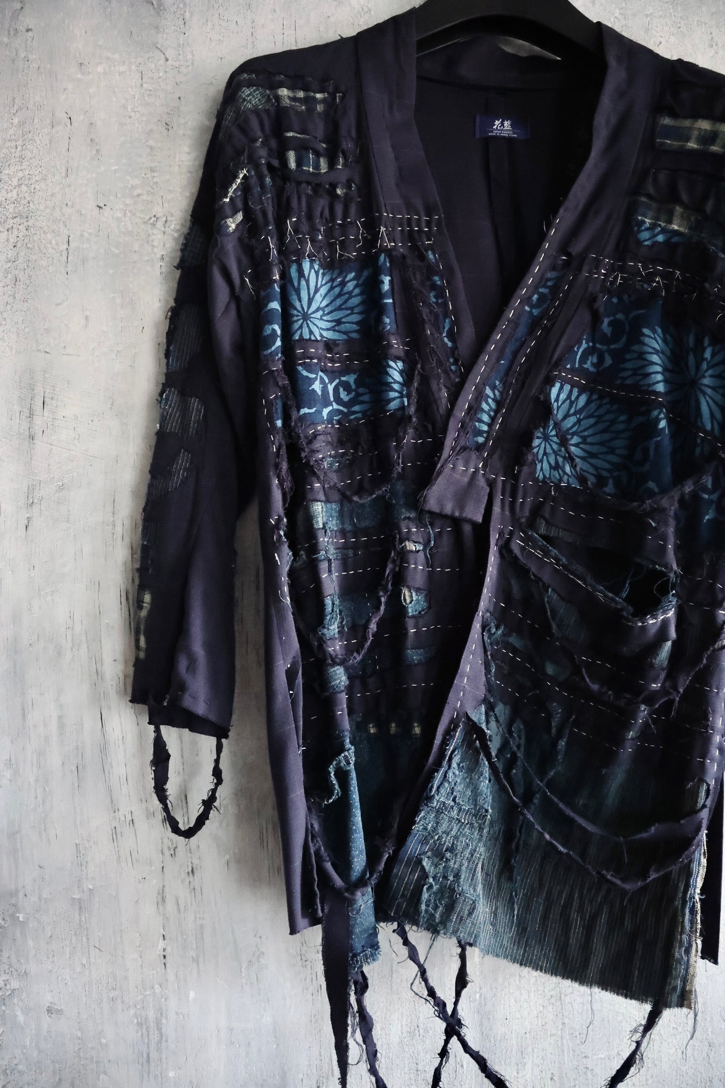 worn effect distressed hand sewing kimono