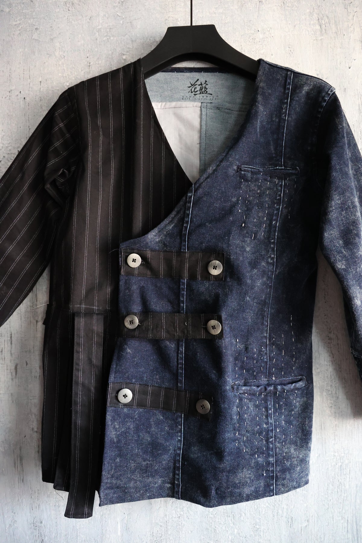 made to order - striped kimono blazer patched with BORO