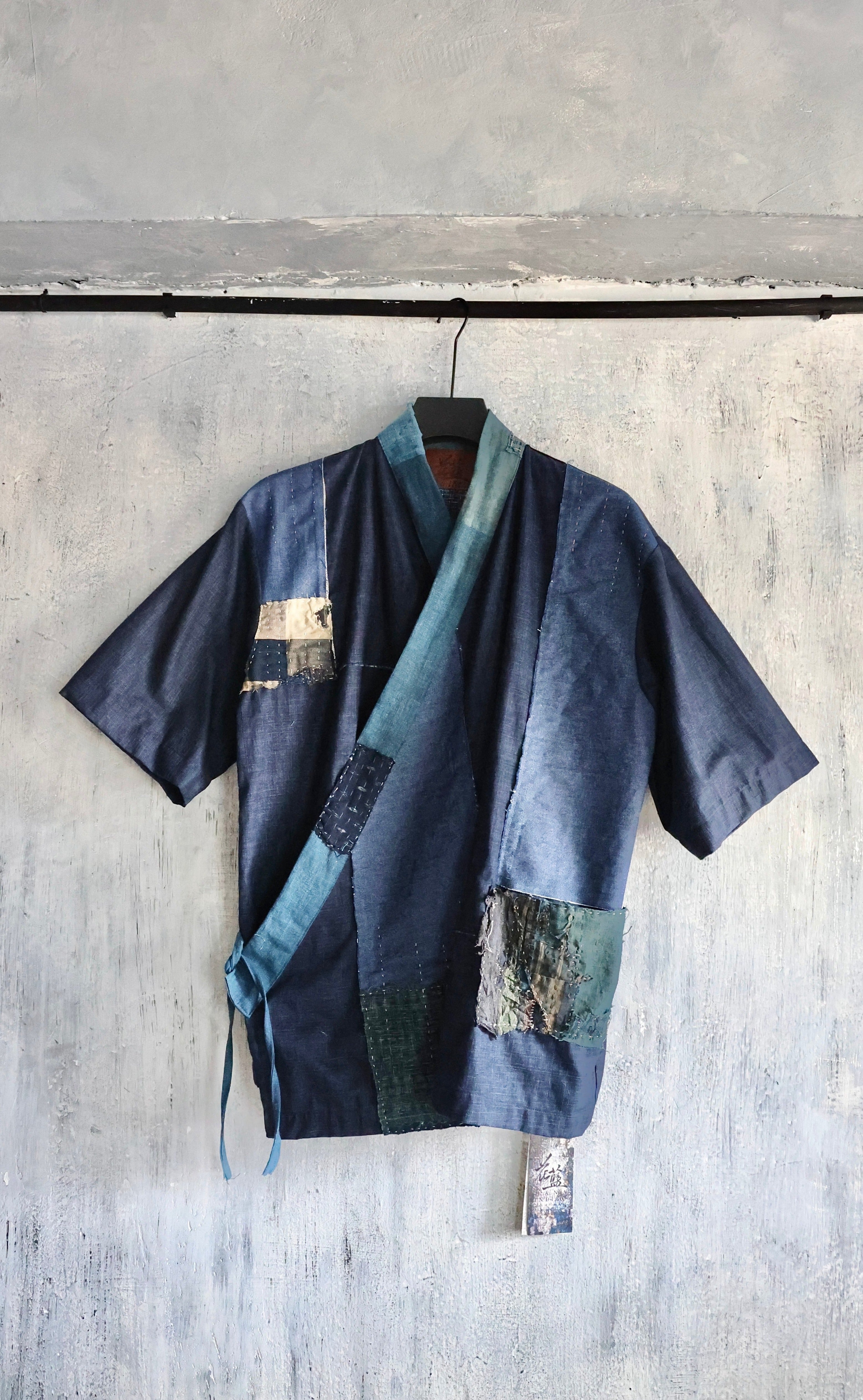 Indigo Blue Hand Dyed Kimono Plant Dye fabric Block Print Kimono Relax Fit Kimono Custom Made cheapest Neza Studio vintage Motif Patchwork prints