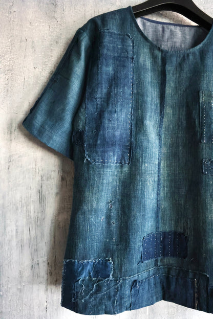 made to order- BORO summer shirt made with real vintage fabrics from japan