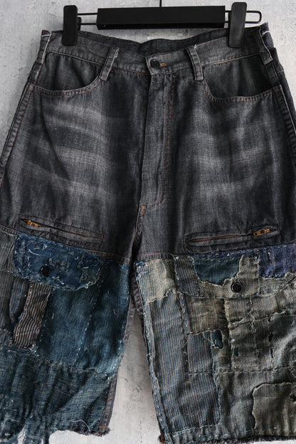 black denim Boro short pants edition 3