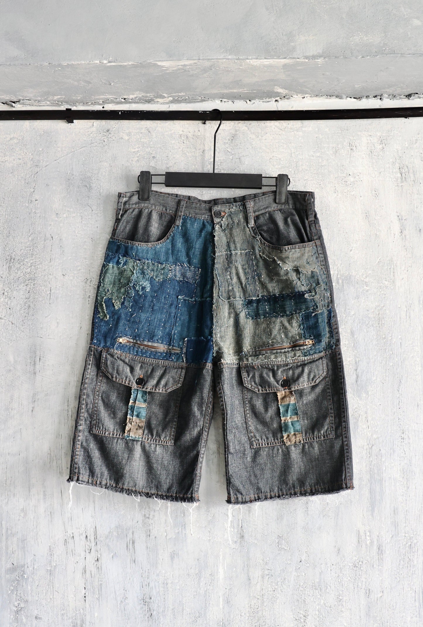 black denim Boro short pants edition 2