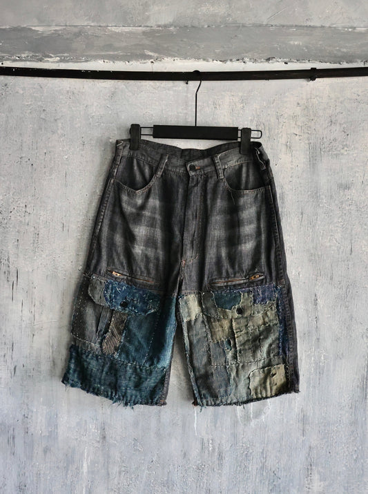 black denim Boro short pants edition 3