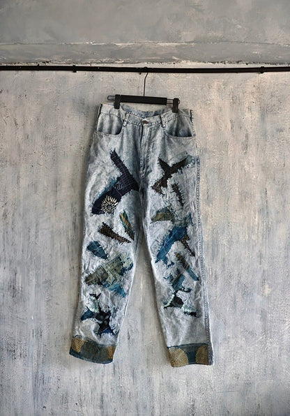 SOLD Custom Order- Boro Stone Washed Denim Trousers