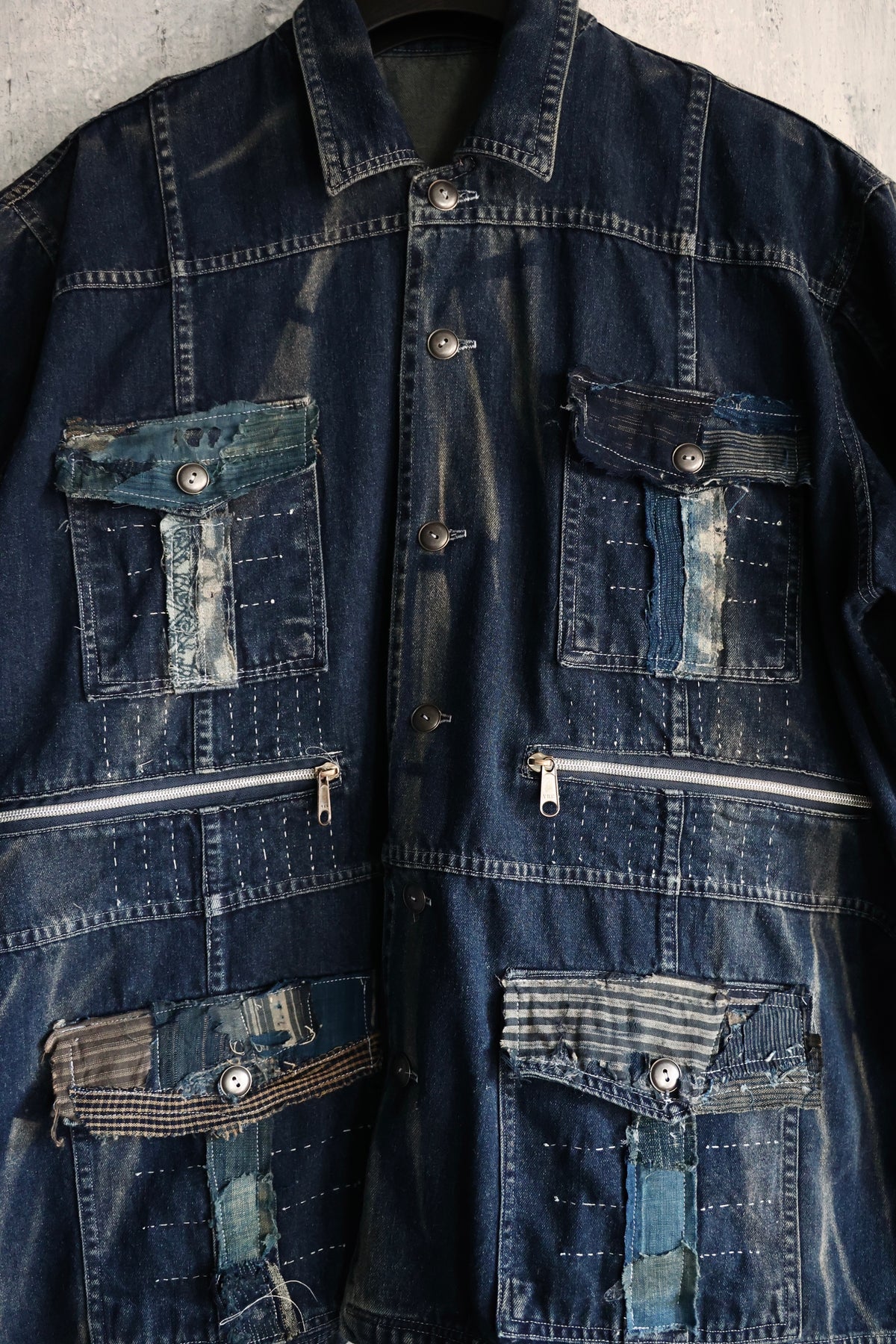 made to order- BORO patched with stoned washed denim shirt