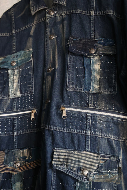 made to order- BORO patched with stoned washed denim shirt