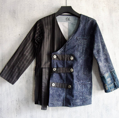 made to order - striped kimono blazer patched with BORO