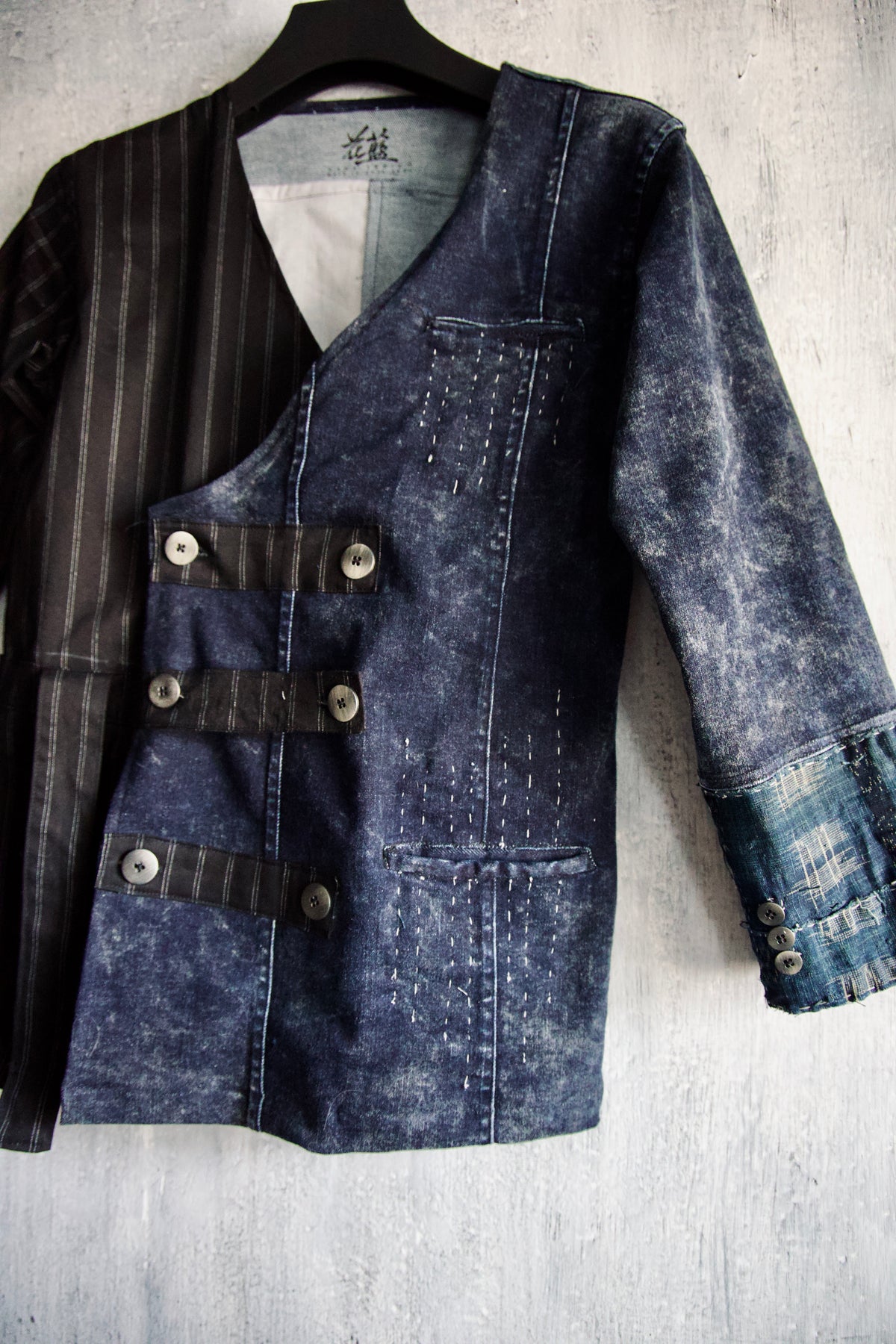 made to order - striped kimono blazer patched with BORO