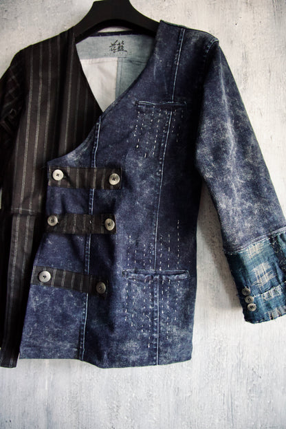 made to order - striped kimono blazer patched with BORO