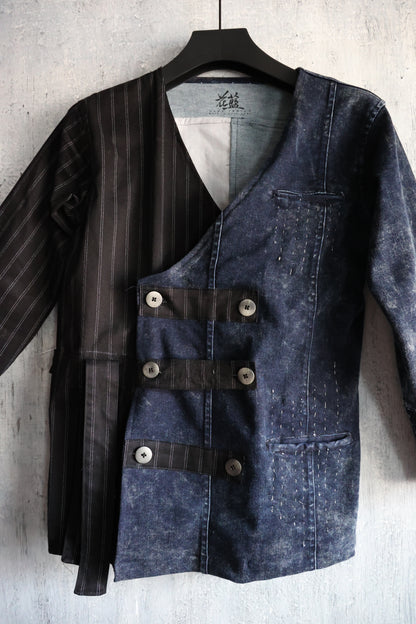 made to order - striped kimono blazer patched with BORO