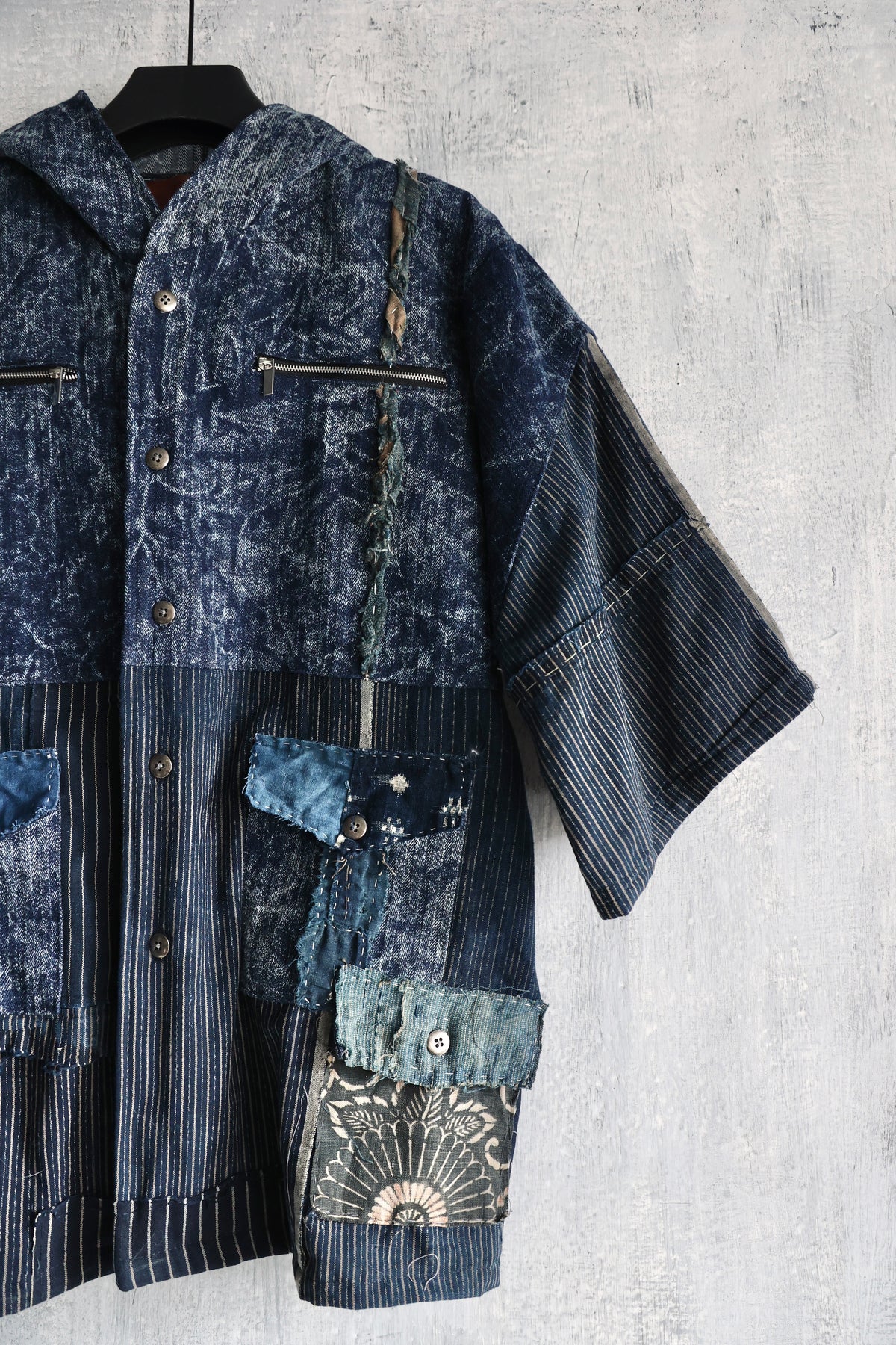 made to order- Boro hoodie made with real vintage fabrics from japan own design