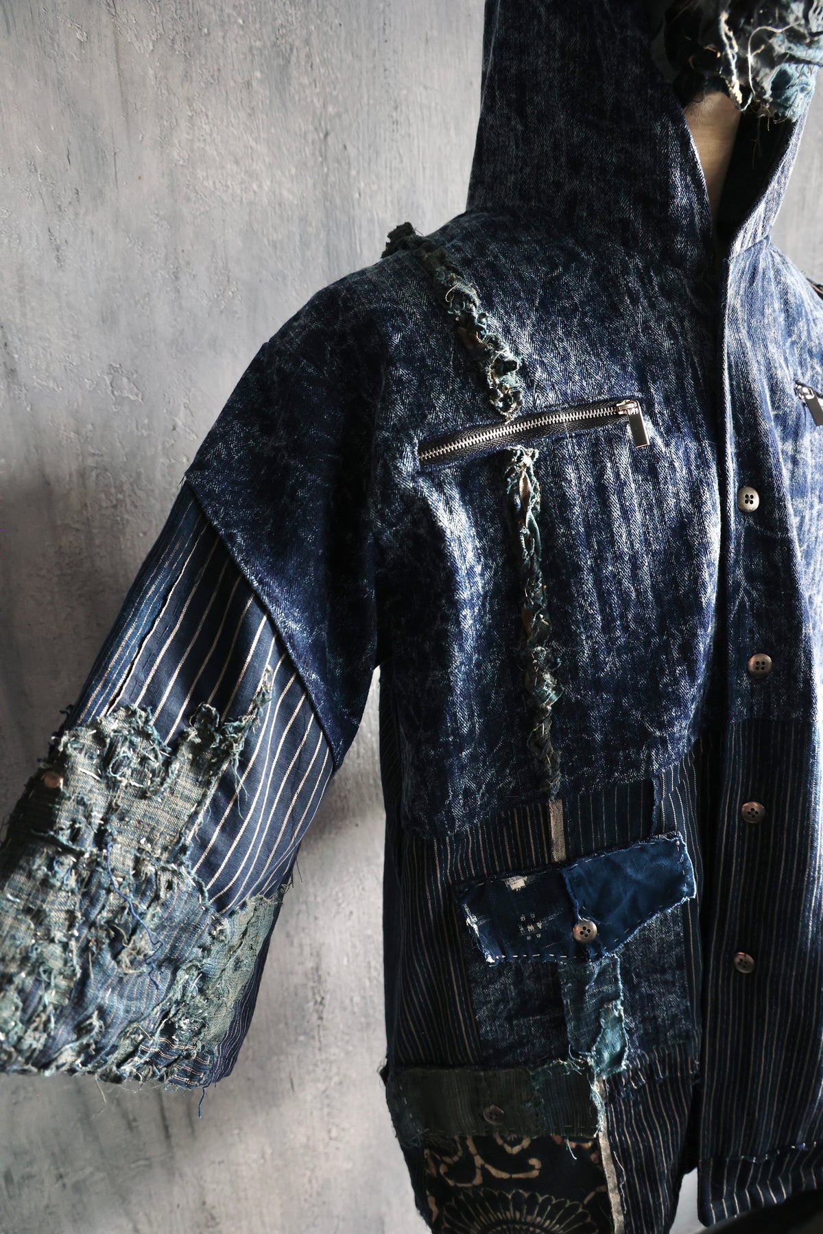 made to order- Boro hoodie made with real vintage fabrics from japan own design
