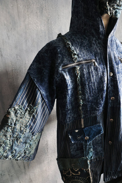 made to order- Boro hoodie made with real vintage fabrics from japan own design