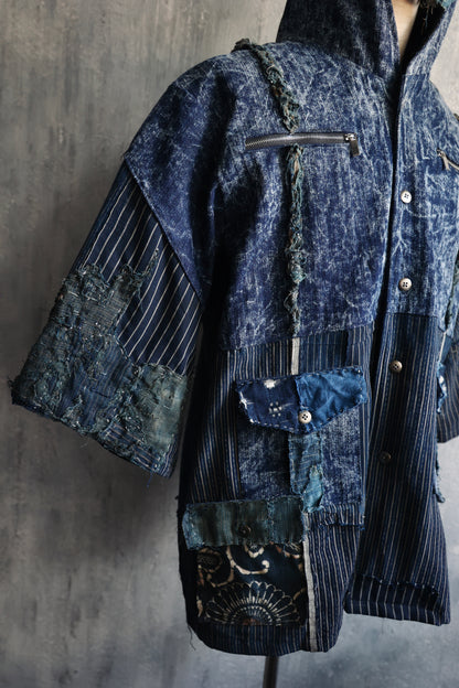 made to order- Boro hoodie made with real vintage fabrics from japan own design