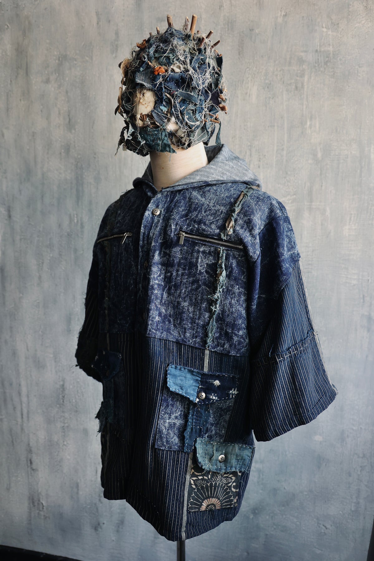 made to order- Boro hoodie made with real vintage fabrics from japan own design