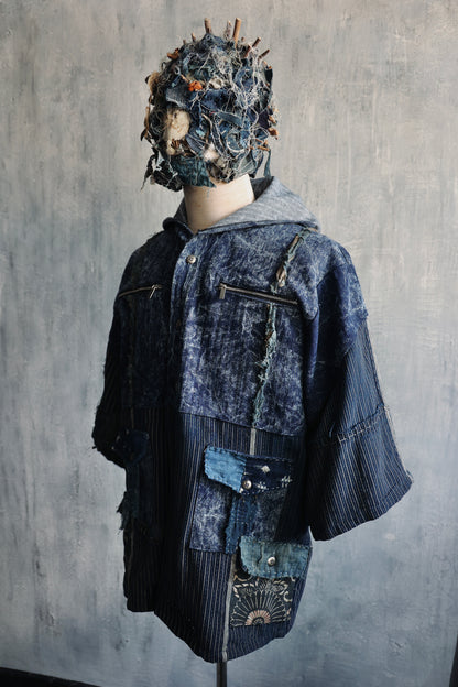 made to order- Boro hoodie made with real vintage fabrics from japan own design