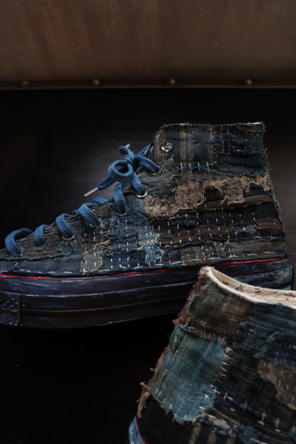 made to order- remakes converse with BORO hand-stitched and hand dyed in indigo colour