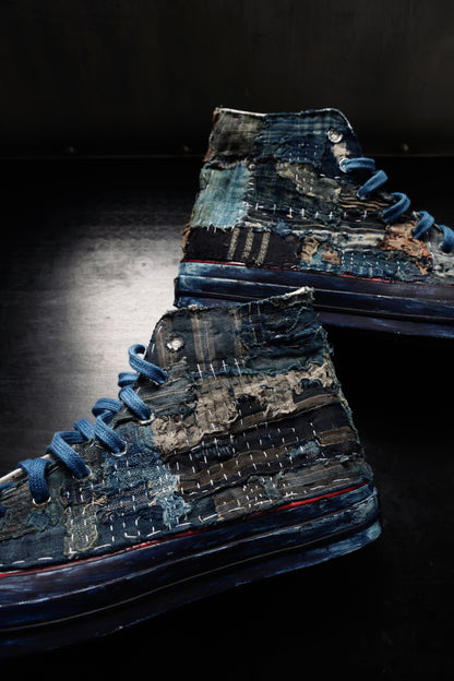 made to order- remakes converse with BORO hand-stitched and hand dyed in indigo colour