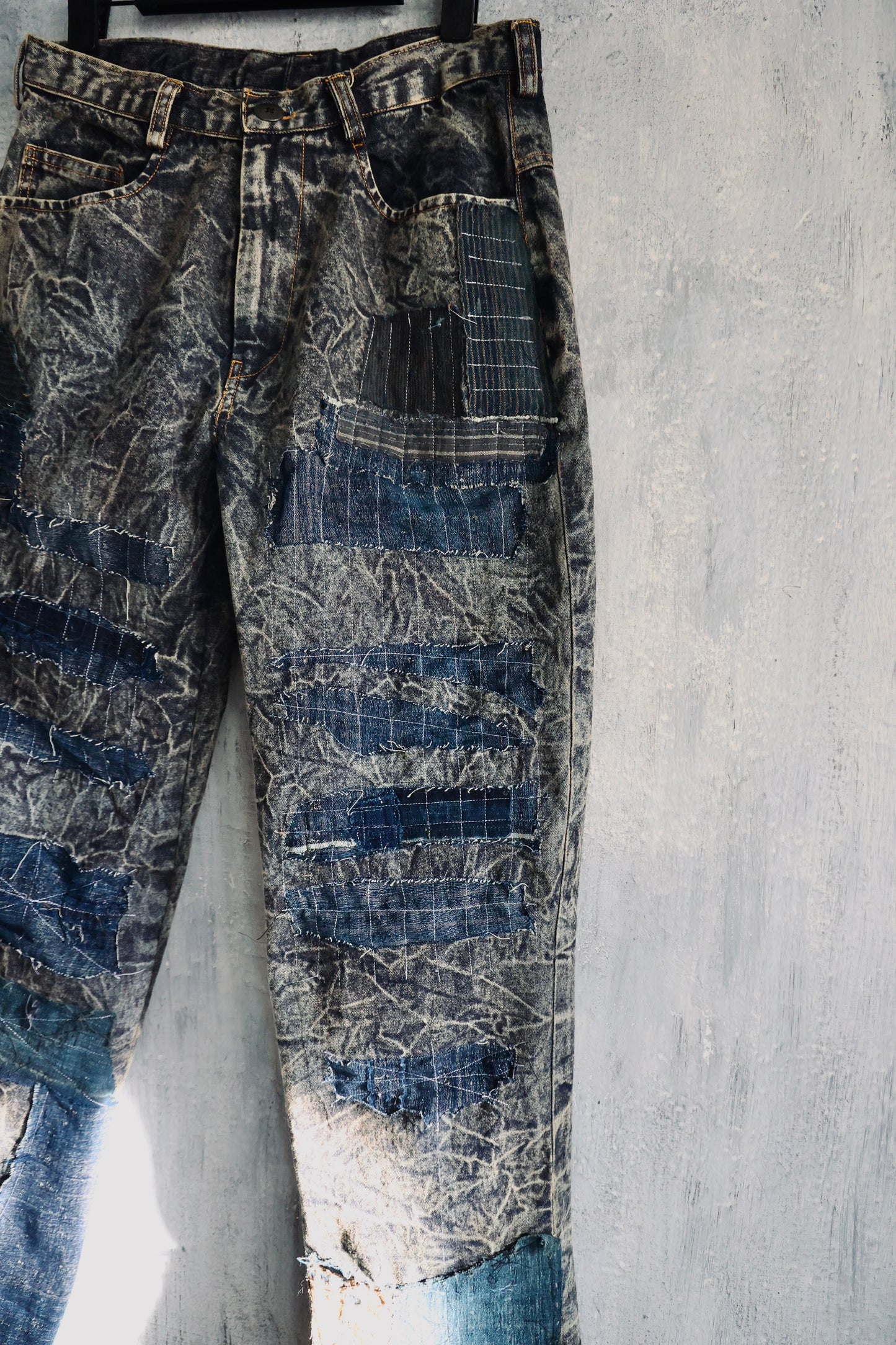 Detail view of Boro Stone Washed Denim Trousers