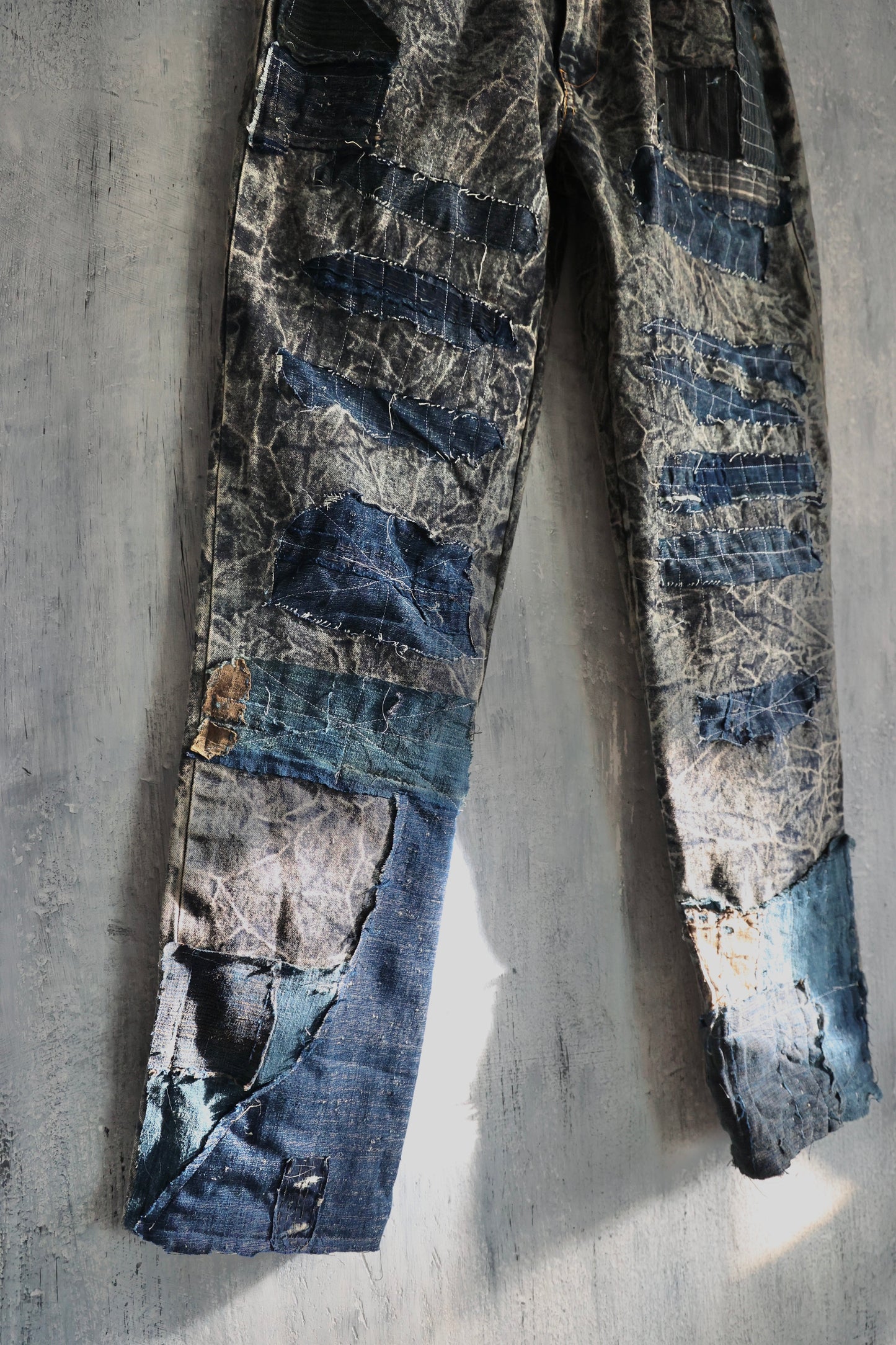 Detail view of Boro Stone Washed Denim Trousers