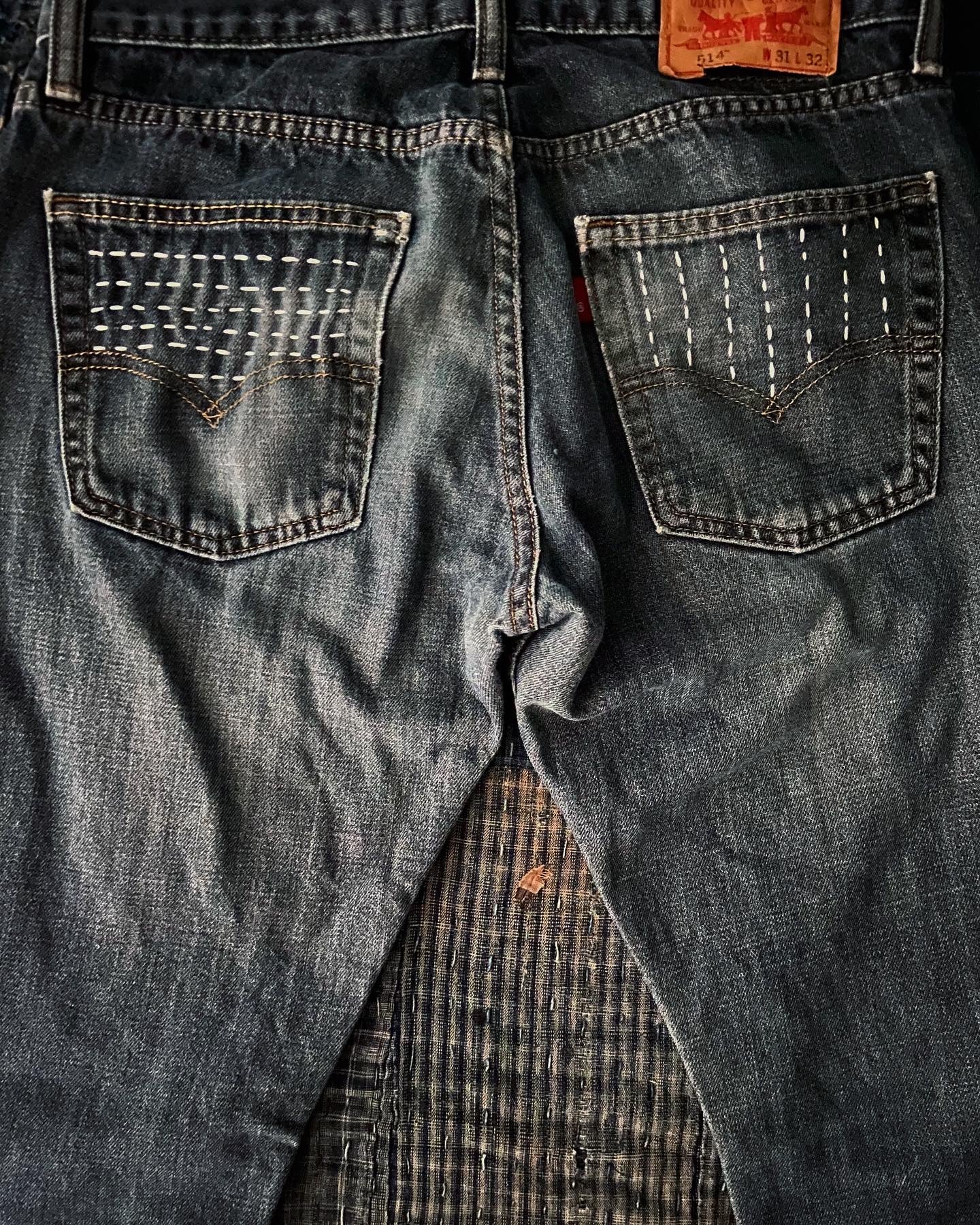 Detail view of Boro Stone Washed Denim Trousers