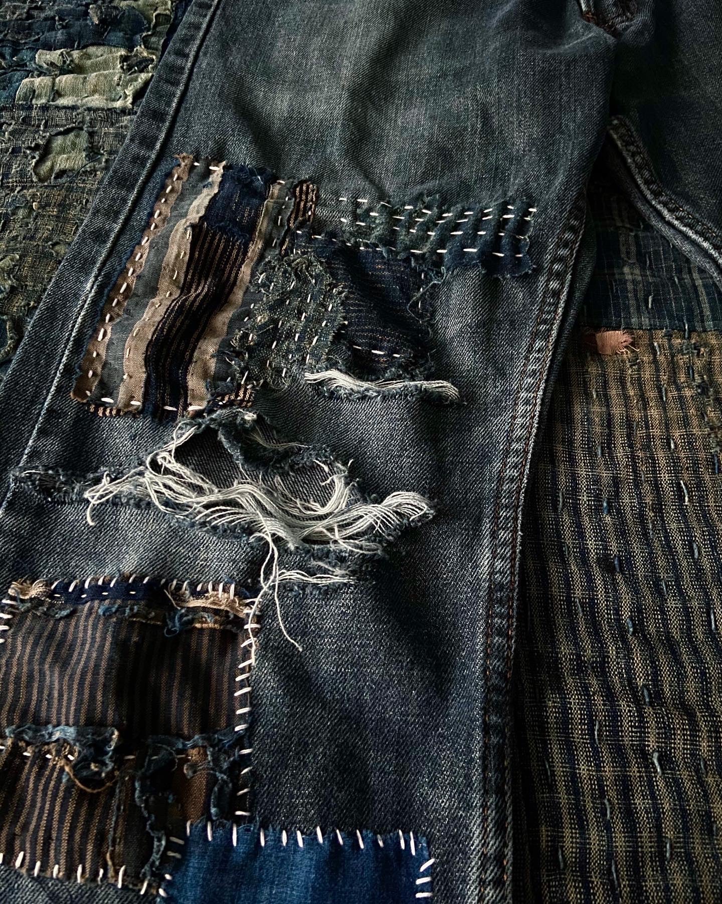 Detail view of Boro Stone Washed Denim Trousers