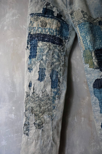 Detail view of Boro Stone Washed Denim Trousers