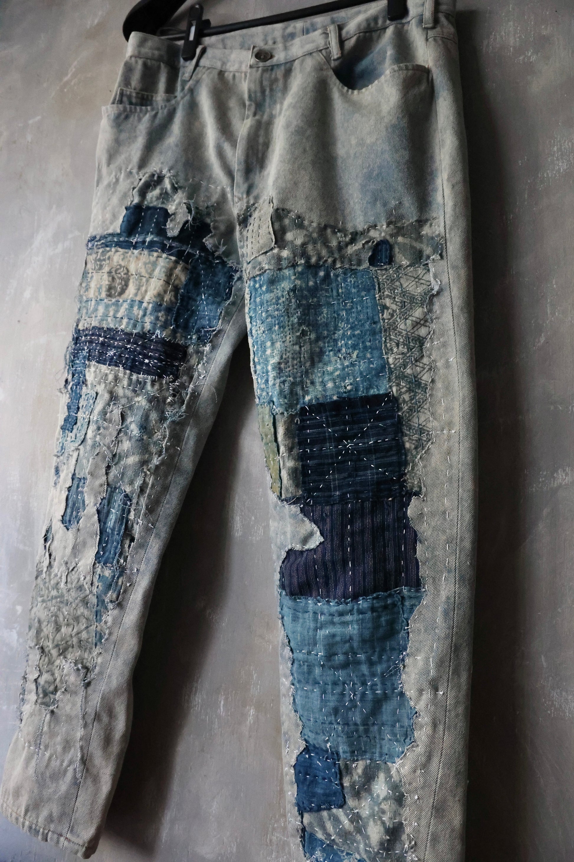 Detail view of Boro Stone Washed Denim Trousers