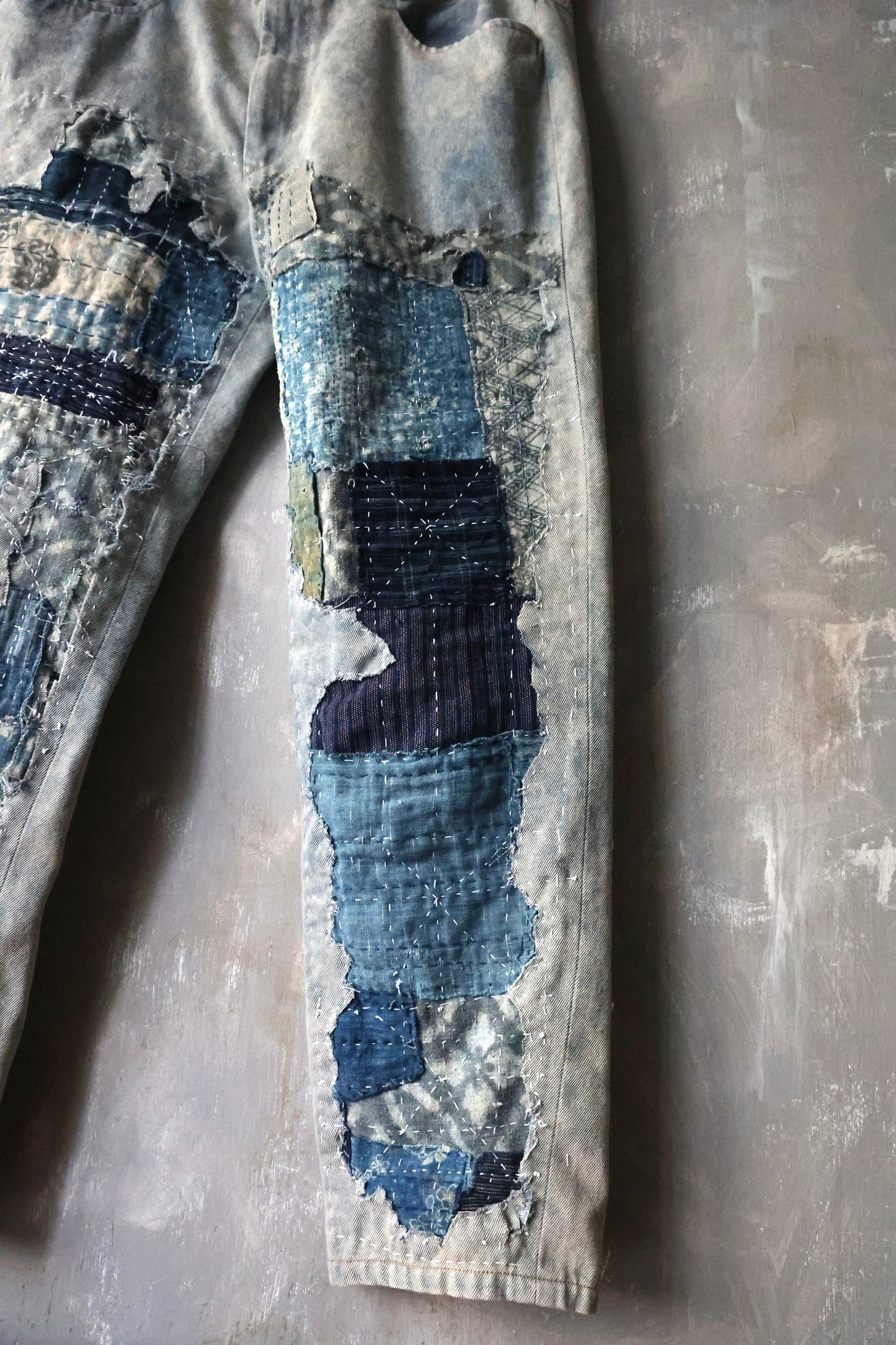 Detail view of Boro Stone Washed Denim Trousers