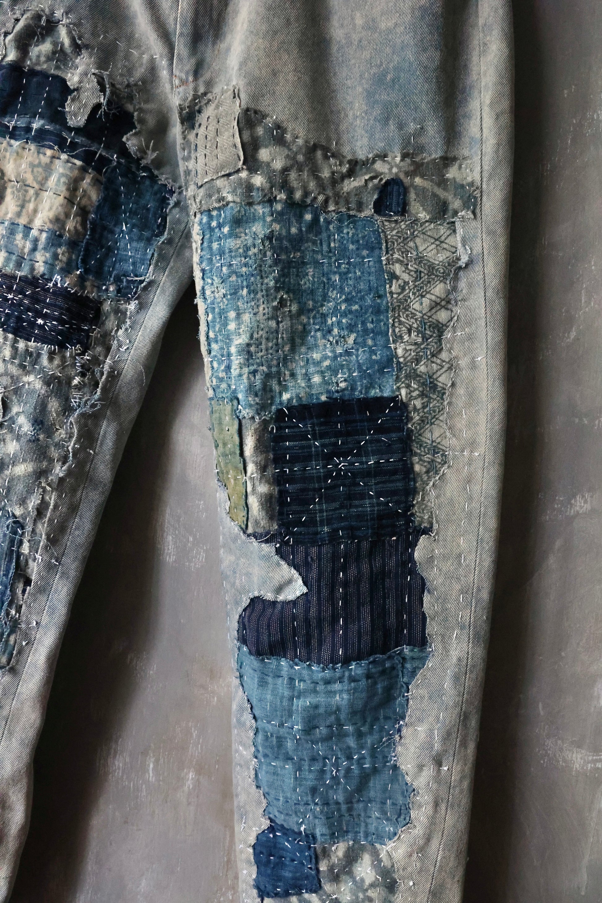 Detail view of Boro Stone Washed Denim Trousers