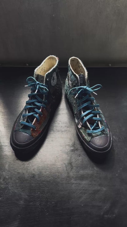 made to order- remakes converse with BORO hand-stitched and hand dyed in indigo colour