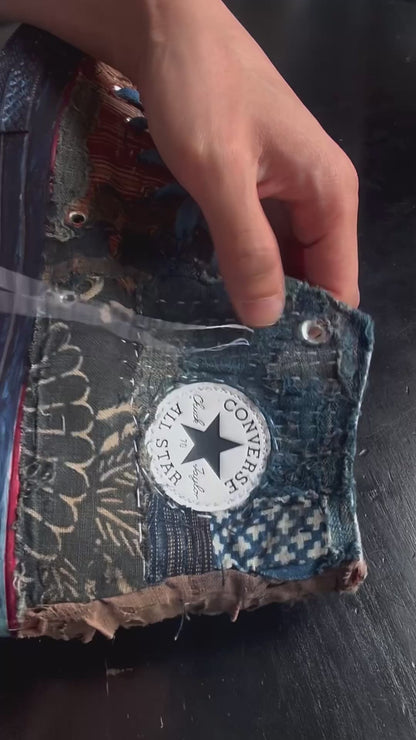 made to order- remakes converse with BORO hand-stitched and hand dyed in indigo colour